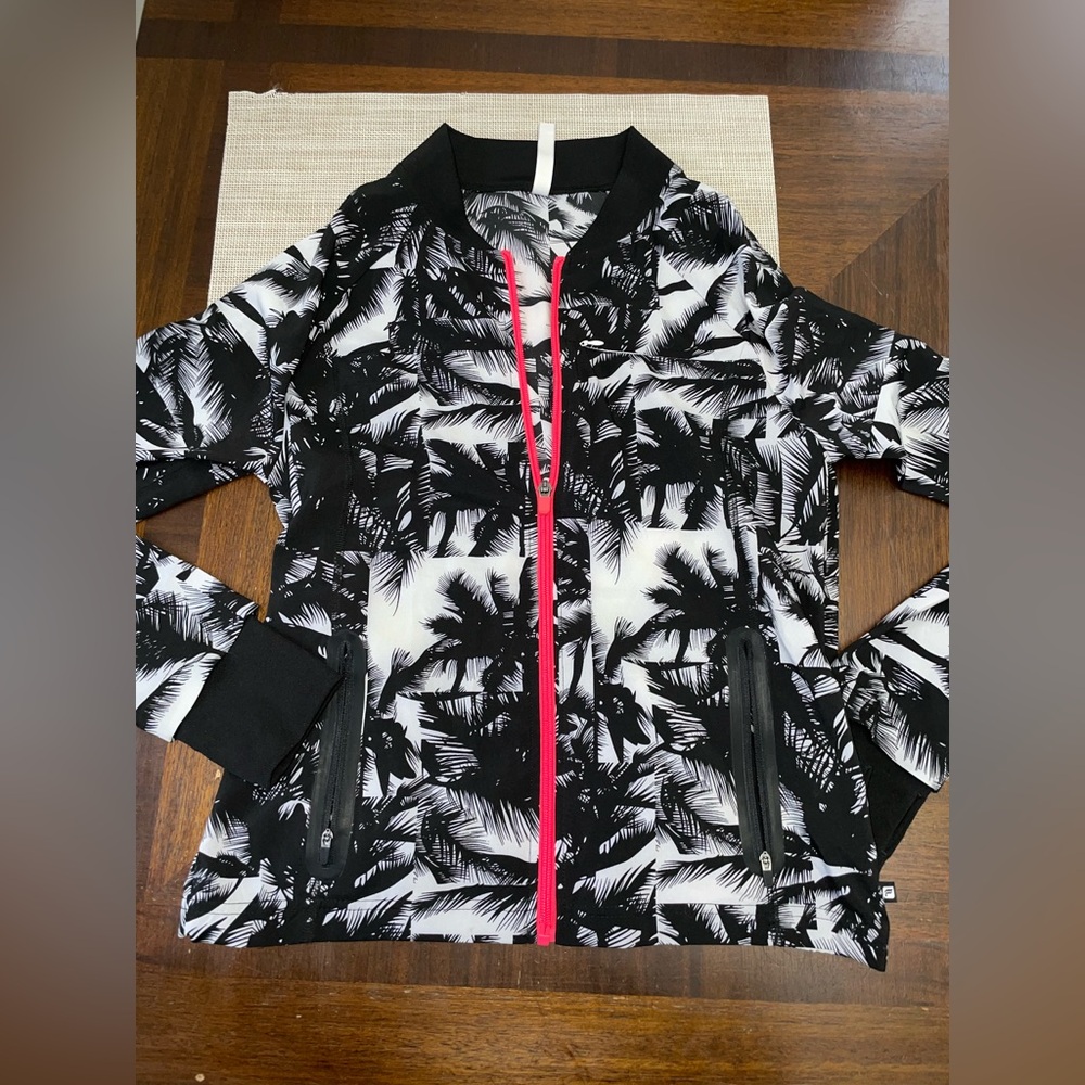 Fabletics Palm Print Zip Jacket Women’s Small Black White Athletic